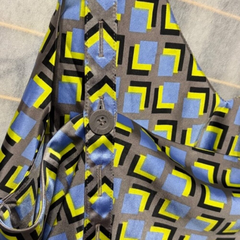Wildfang‎ Empower Satin Slip Dress XL Blue Yellow Geometric Mod Belted Print New - Picture 4 of 11